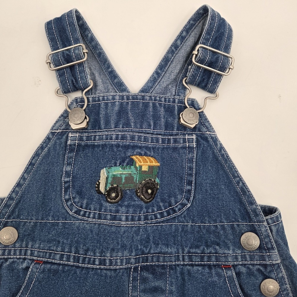 Baby Gap Vintage Denim Tractor Embroidered Carpenter Overalls 3-6 Months Blue